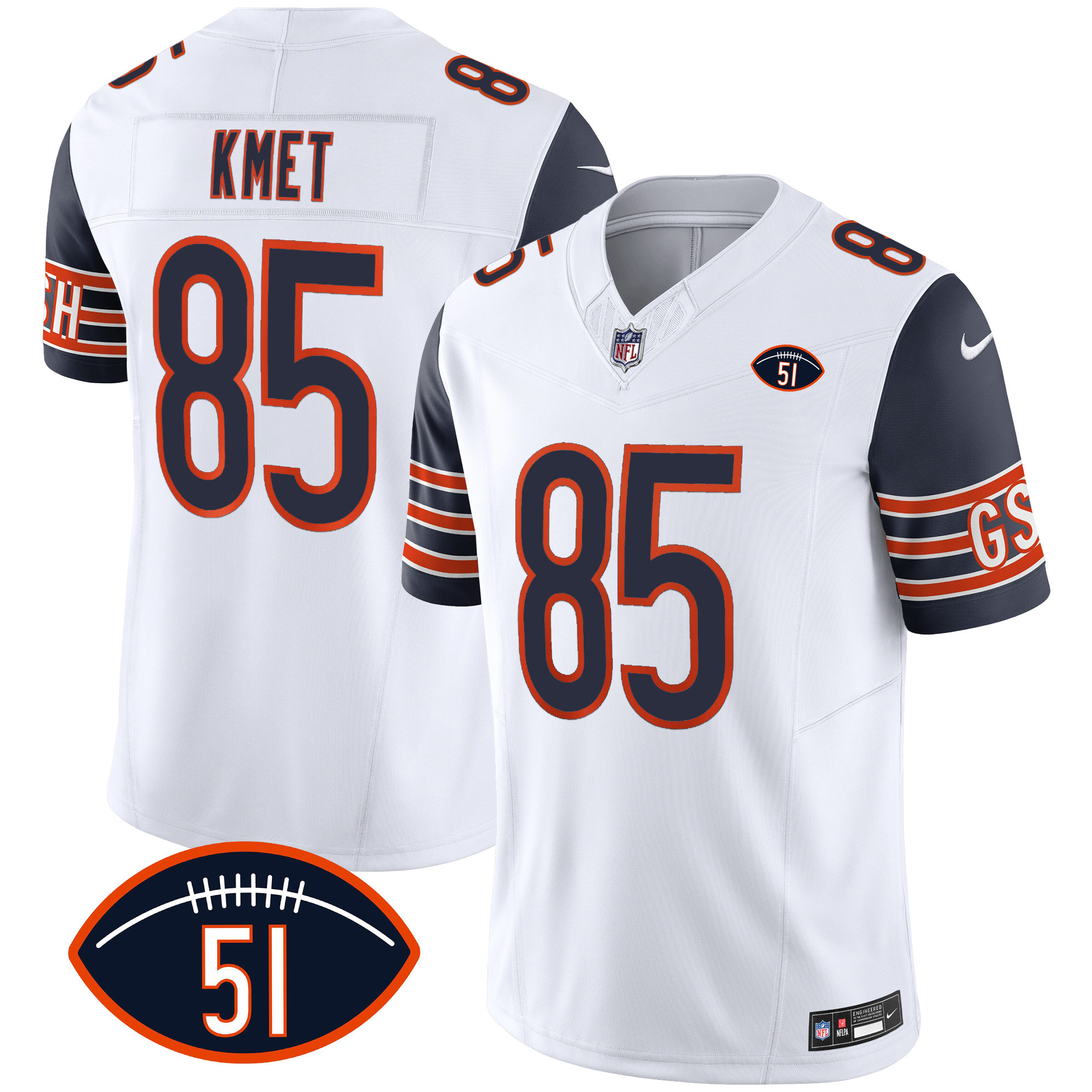 Cole Kmet Men's Chicago Bears Dick Butkus Patch GSH Vapor Navy Sleeves Jersey - All Stitched 