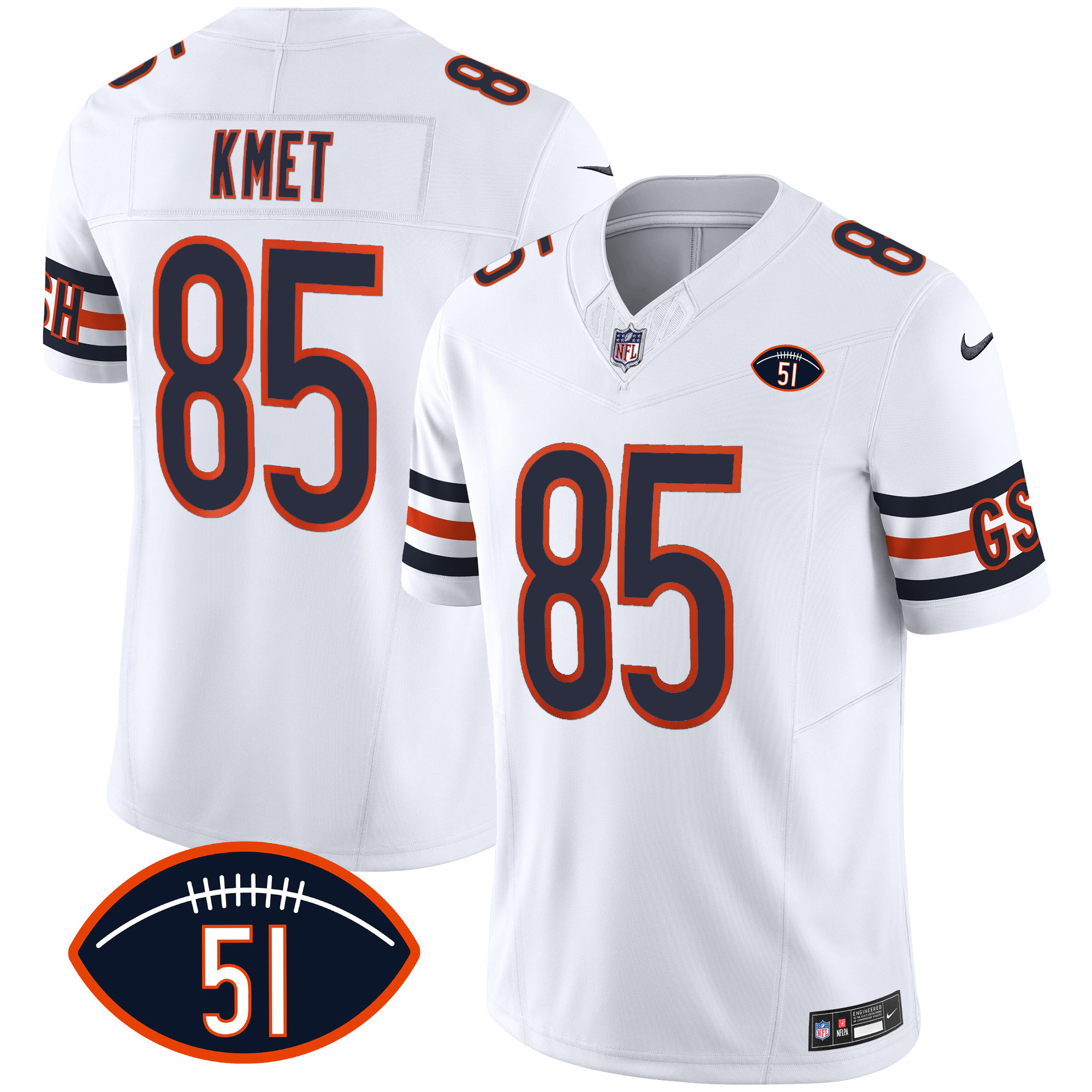 Cole Kmet Men's Chicago Bears Dick Butkus Patch GSH Vapor White Jersey - All Stitched 