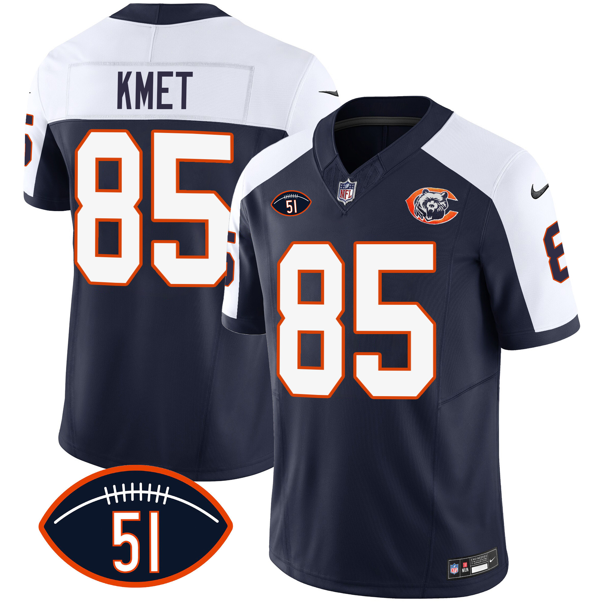 Cole Kmet Men's Chicago Bears Throwback Dick Butkus Patch Alternate Jersey - All Stitched 