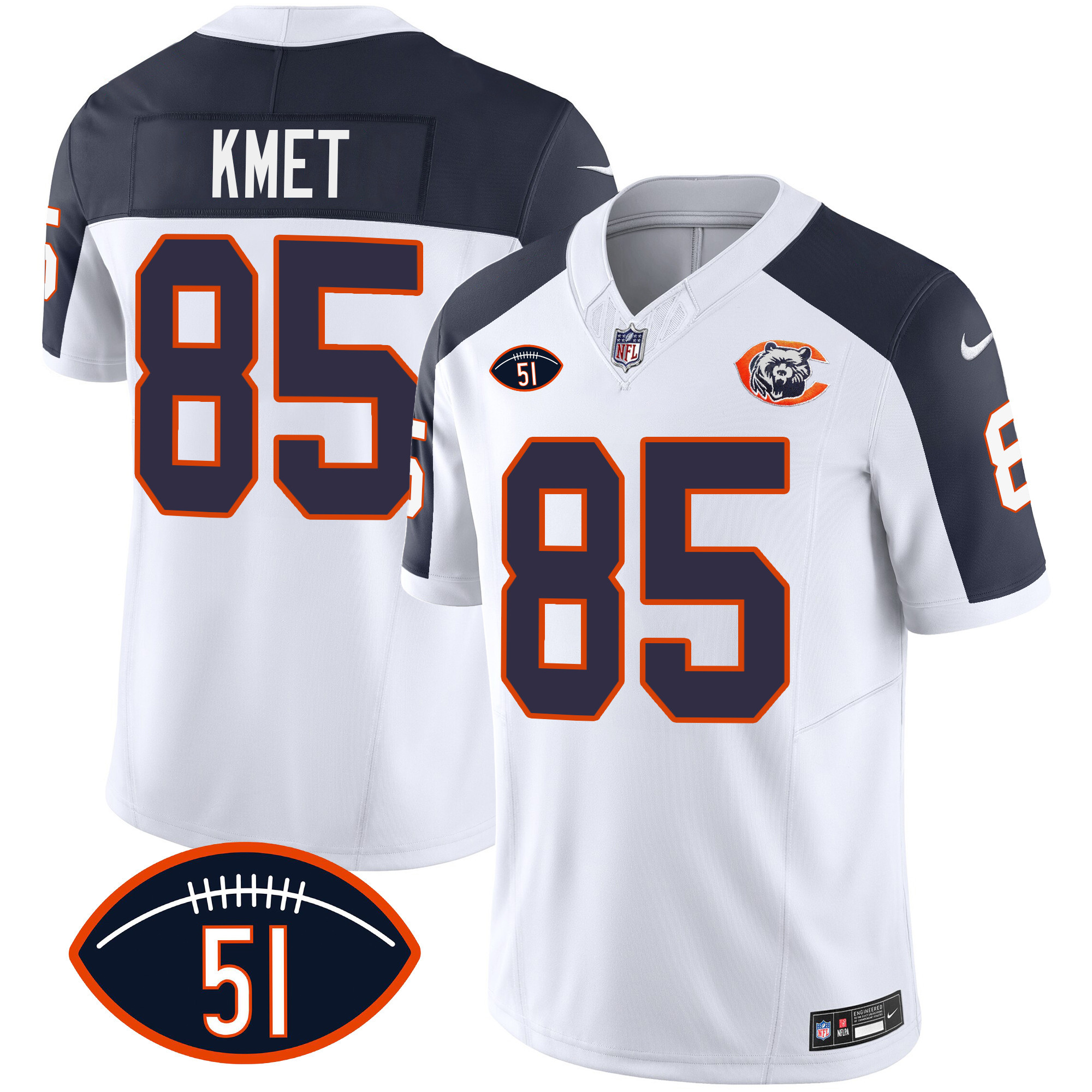 Cole Kmet Men's Chicago Bears Throwback Dick Butkus Patch Inverted Jersey - All Stitched 