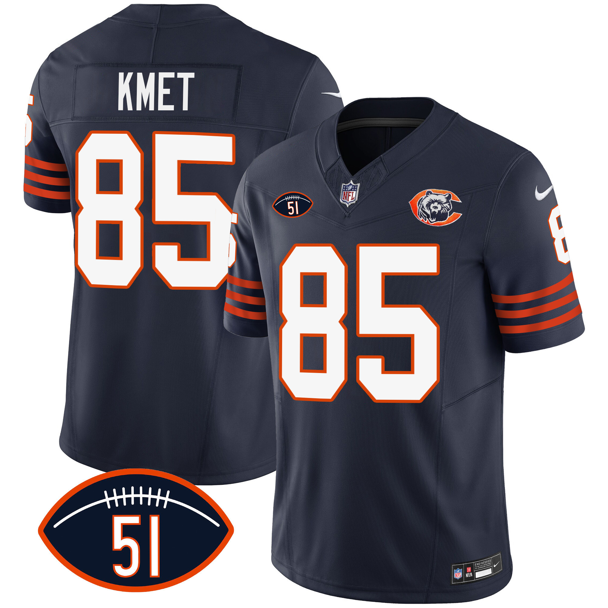 Cole Kmet Men's Chicago Bears Throwback Dick Butkus Patch Navy Jersey - All Stitched 