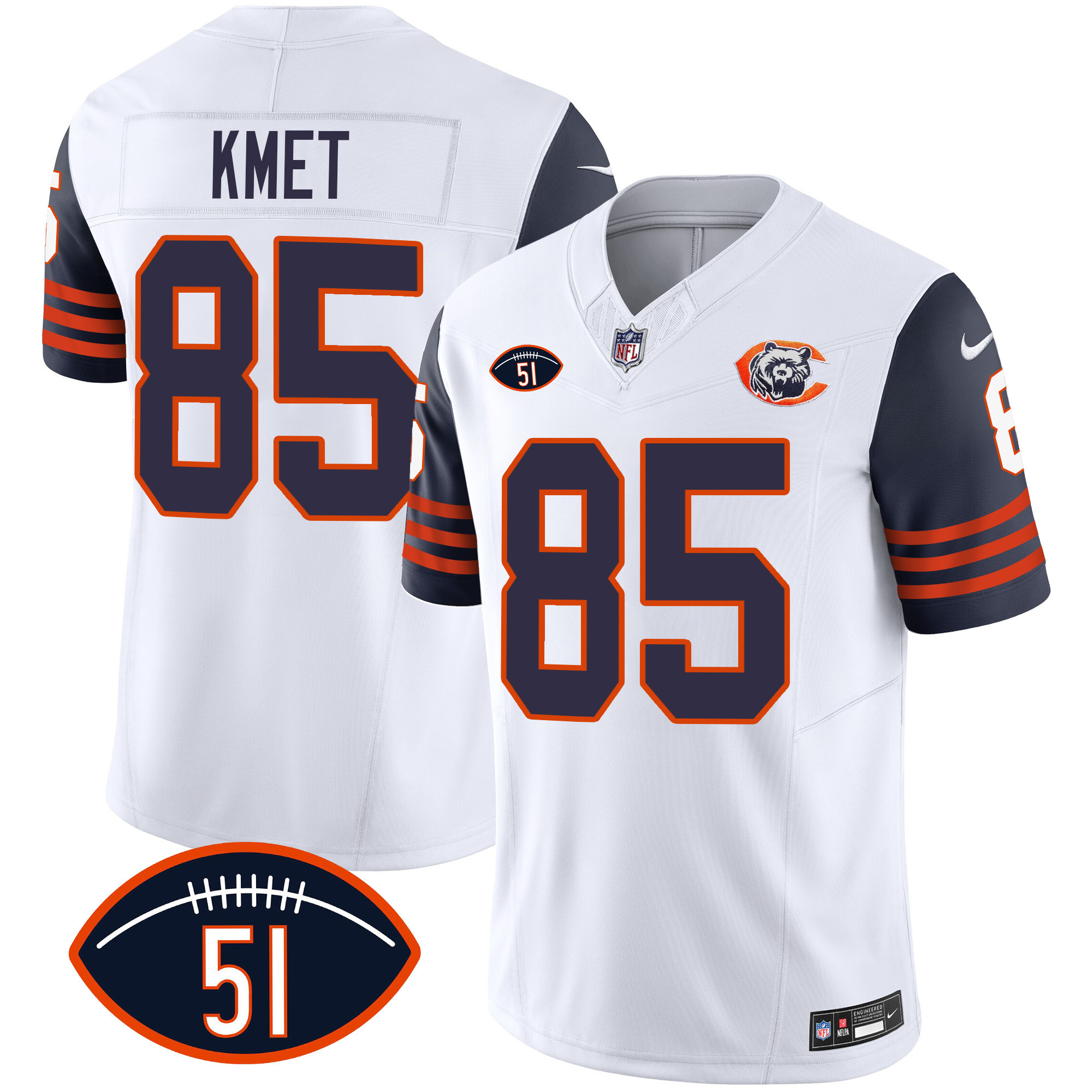 Cole Kmet Men's Chicago Bears Throwback Dick Butkus Patch Navy Sleeves Jersey - All Stitched 