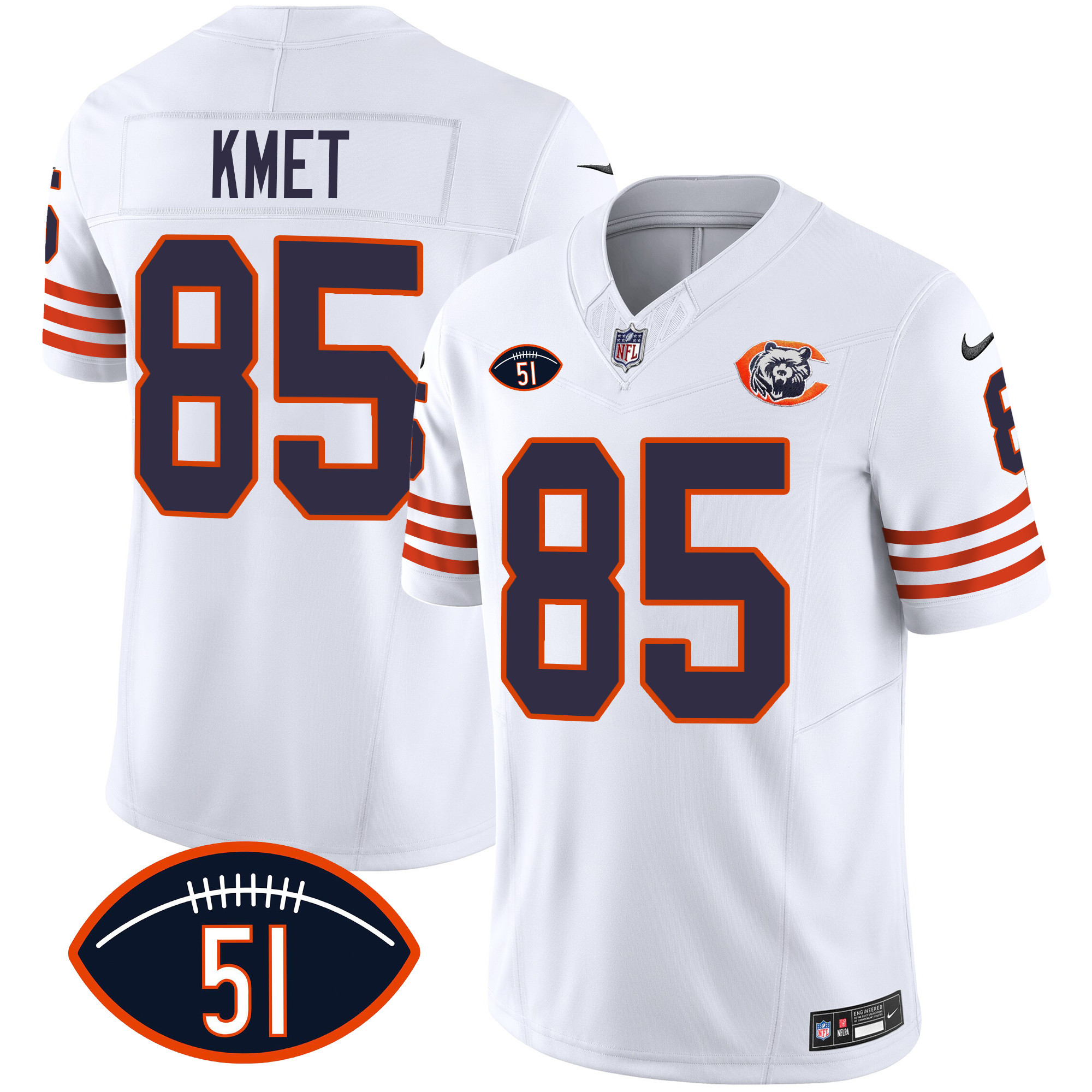 Cole Kmet Men's Chicago Bears Throwback Dick Butkus Patch White Jersey - All Stitched 