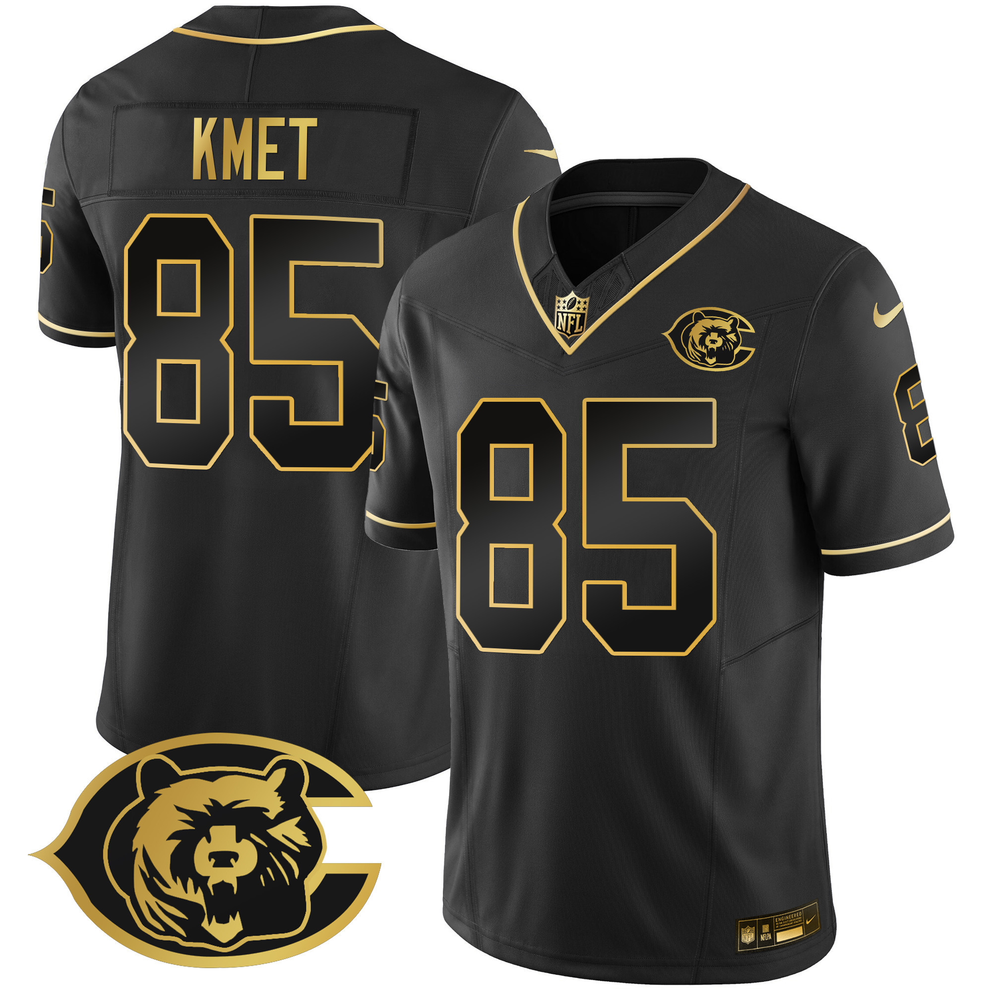 Cole Kmet Men's Chicago Bears Throwback Gold Vapor Black Gold Jersey - All Stitched 