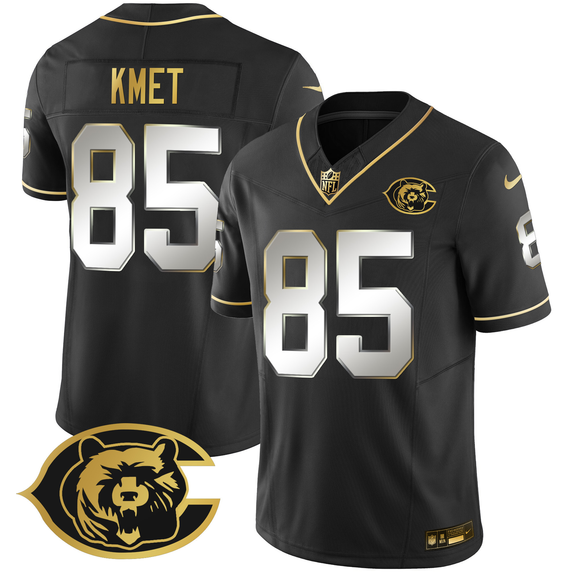 Cole Kmet Men's Chicago Bears Throwback Gold Vapor Black Limited Jersey - All Stitched 