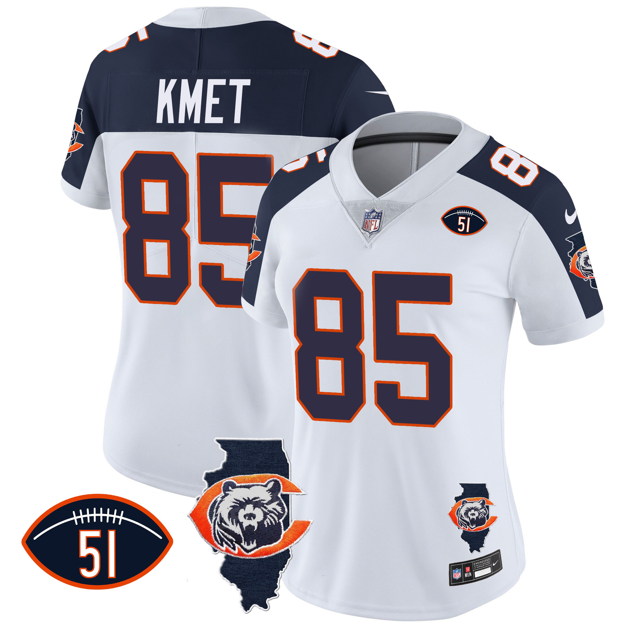 Cole Kmet Women's Chicago Bears Throwback Illinois Patch Vapor Inverted Jersey - All Stitched 
