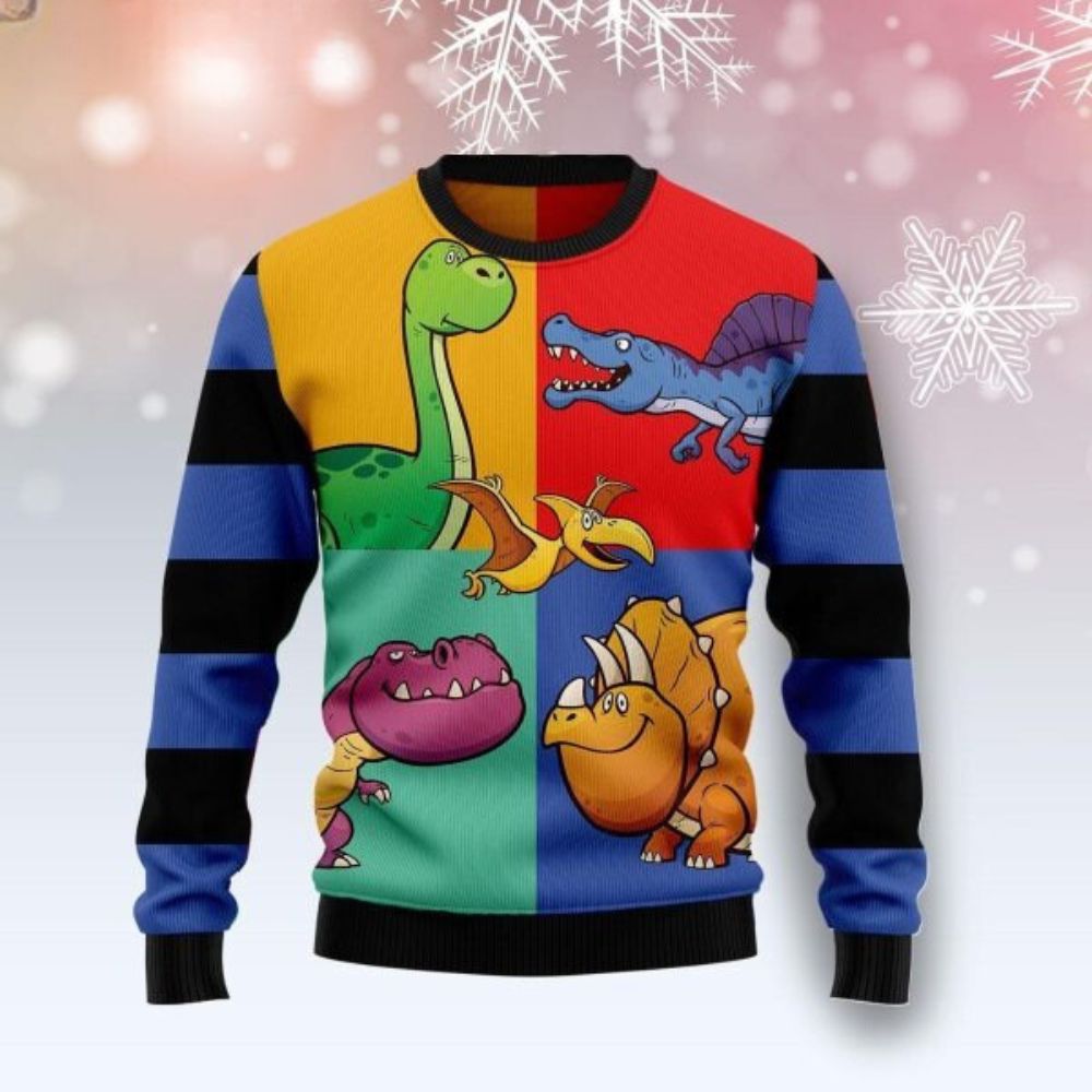 Color Dinosaur Christmas Sweater Lover Gift For Xmas