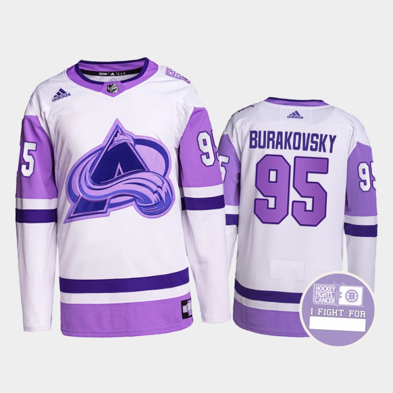 Colorado Avalanche Fights Cancer Andre Burakovsky White Purple #95 Primegreen Jersey