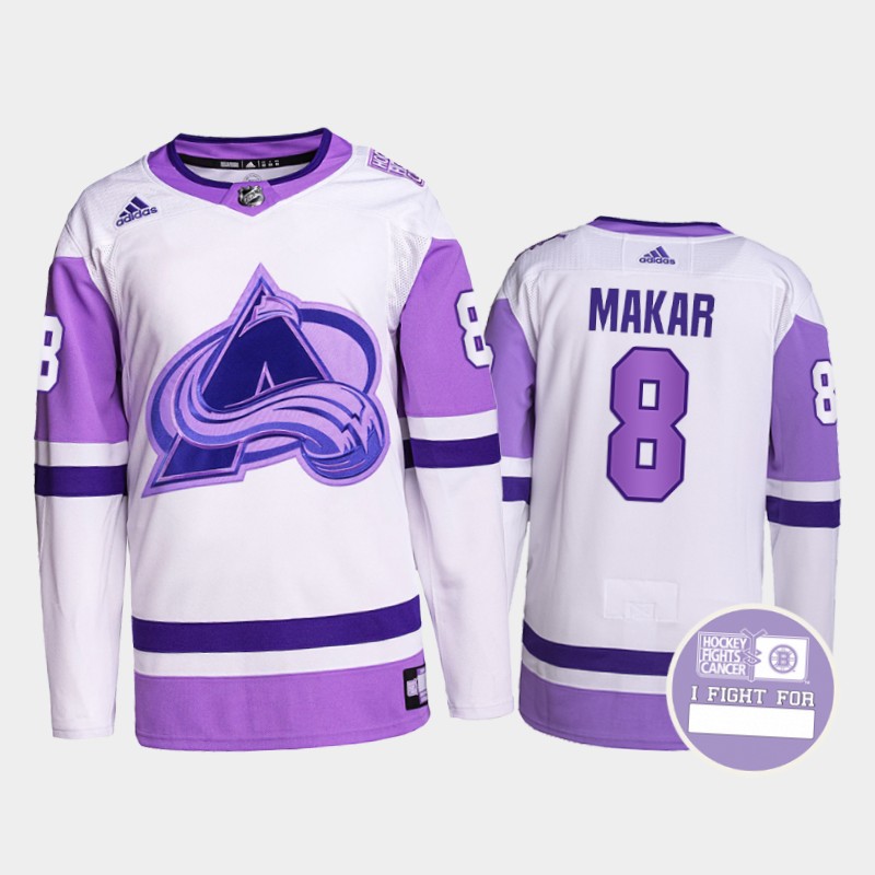 Colorado Avalanche Fights Cancer Cale Makar White Purple #8 Primegreen Jersey
