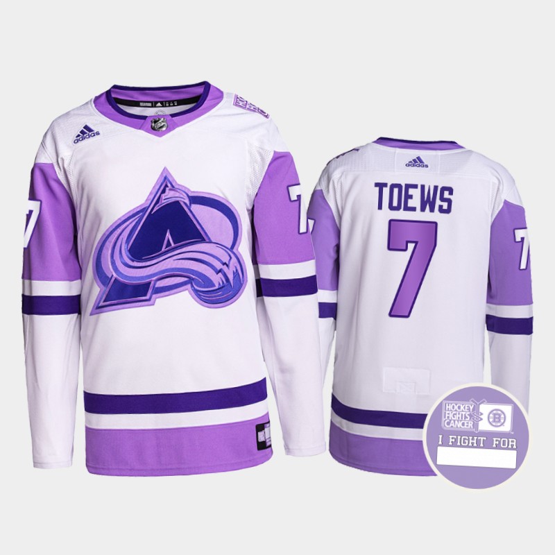 Colorado Avalanche Fights Cancer Devon Toews White Purple #7 Primegreen Jersey
