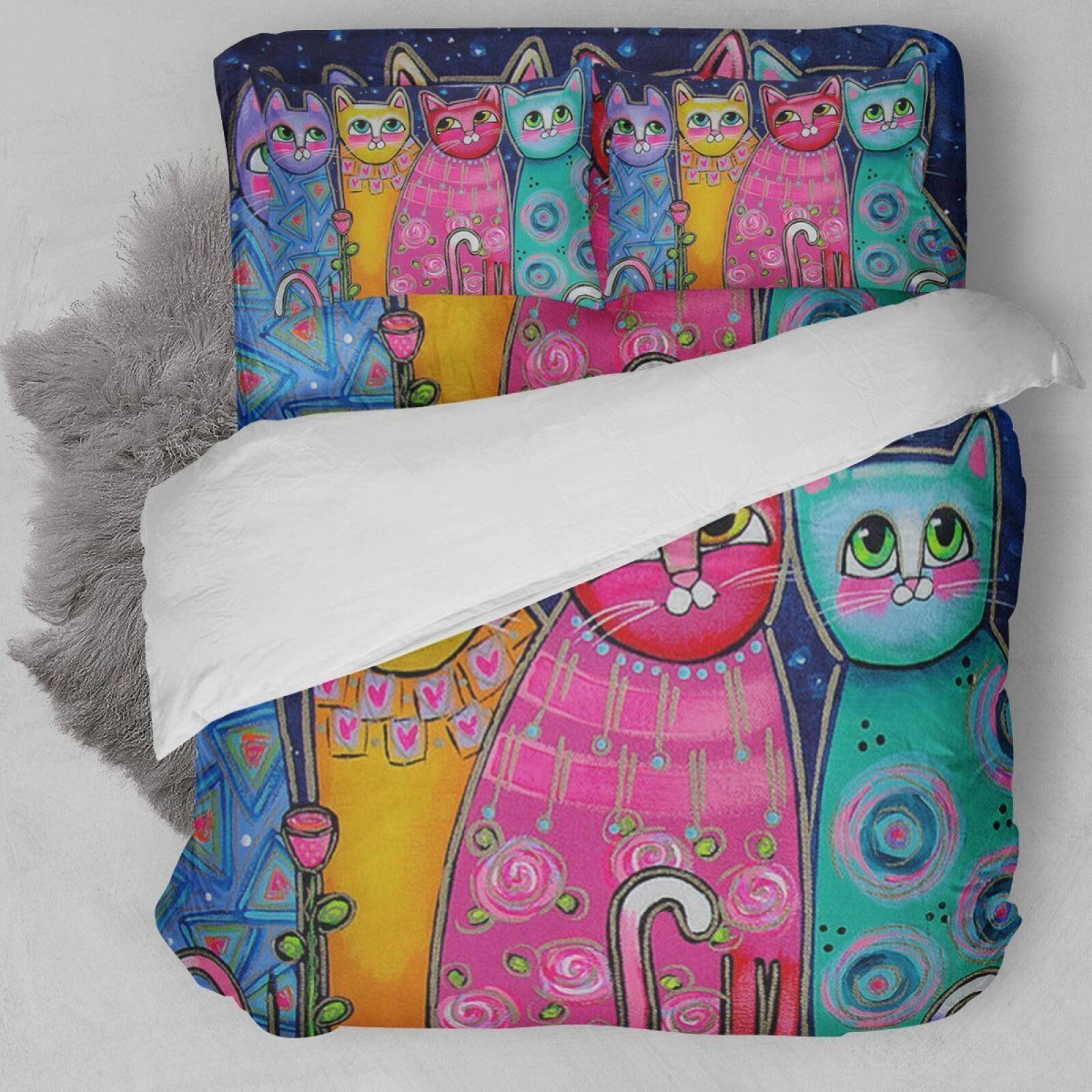 Colorful Cat Painting Duvet Cover Bedding Set