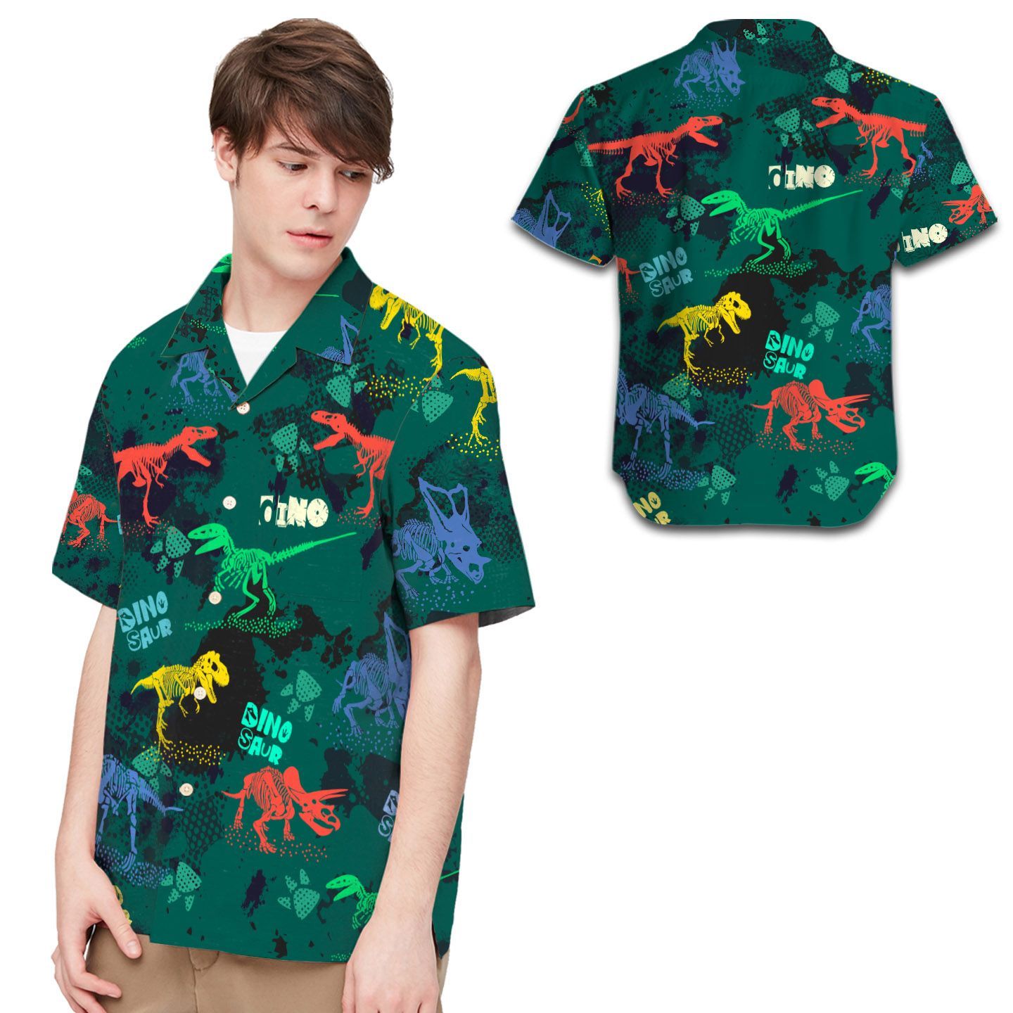Colorful Dinosaurs Vintage Design Men Hawaiian Shirt