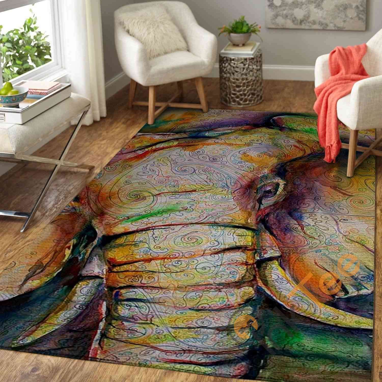 Colorful Elephant Area Rectangle Rug