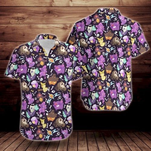 Colorful Ghost Pokemon Print Pattern Hawaiian Shirt