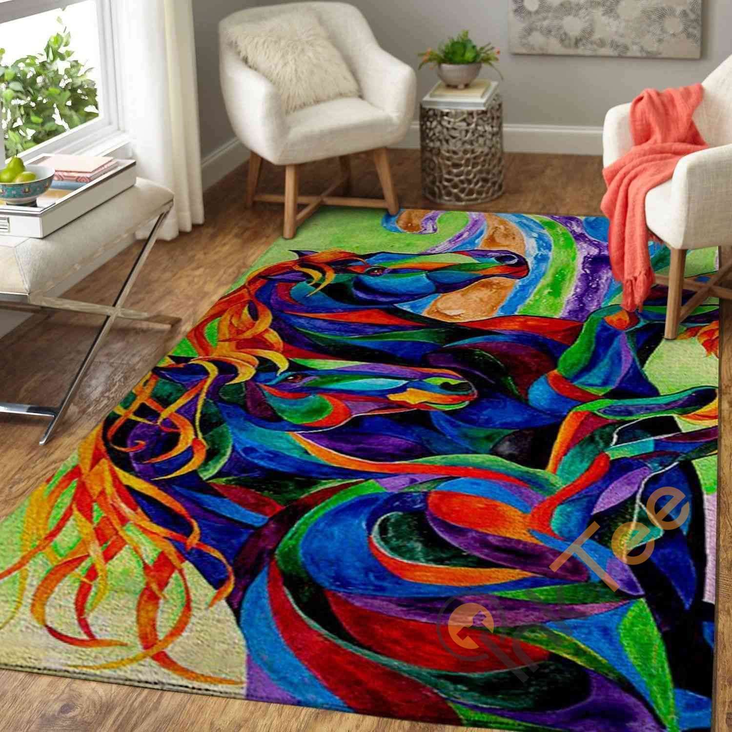 Colorful Horse Area Rectangle Rug