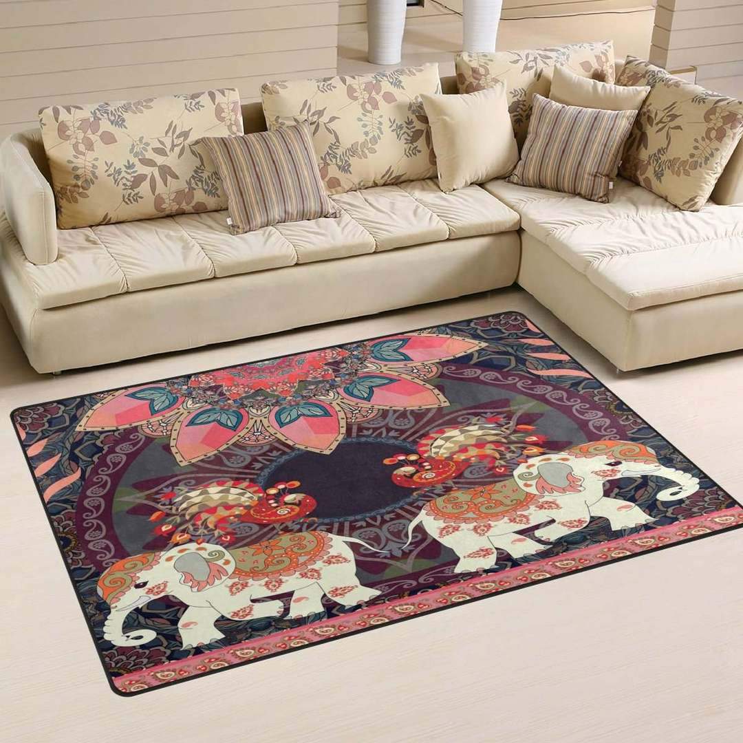 Colorful Indian Mandala Elephant Limited Edition Rectangle Rug
