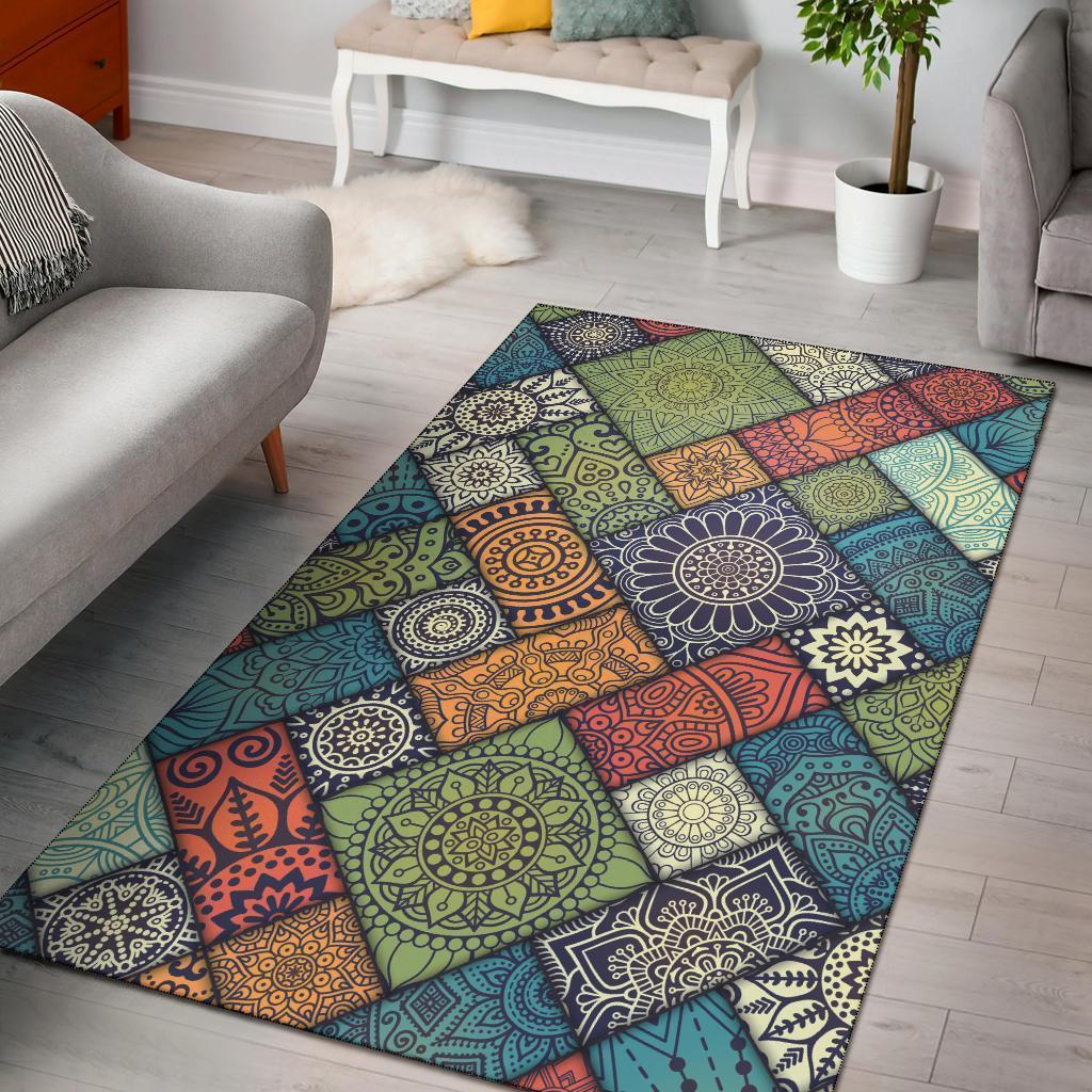 Colorful Mandala Pattern Area Rectangle Rug