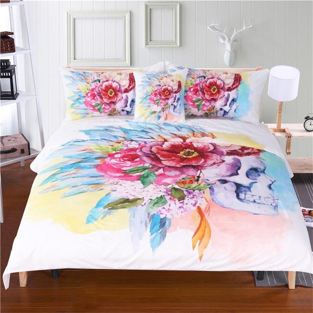 Colorfulkull And Floral3D Customized Duvet Cover Bedding Set