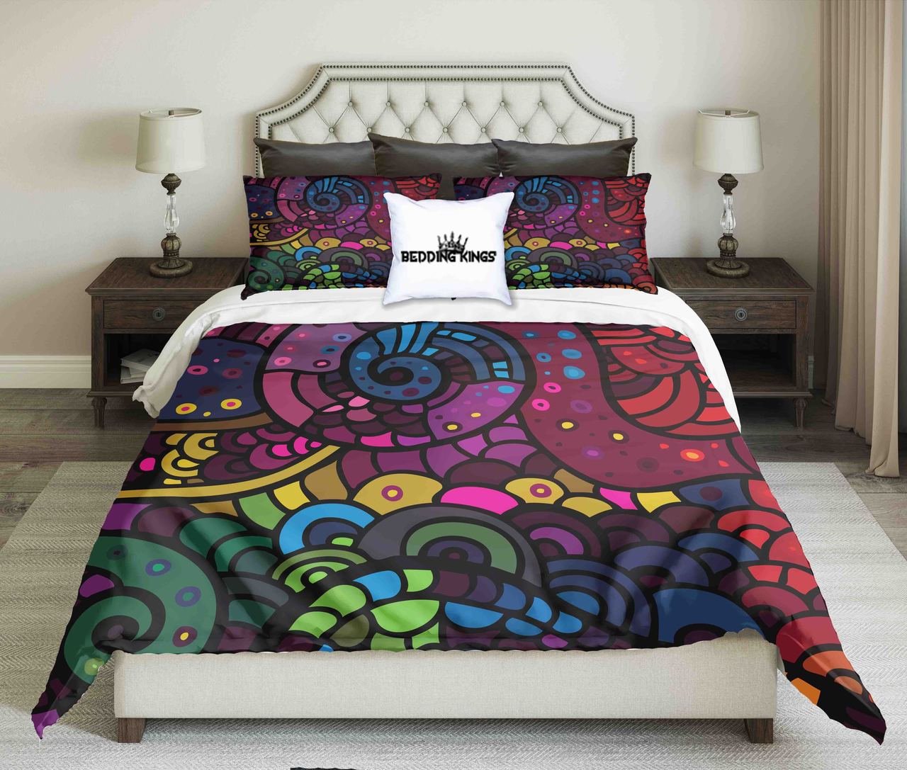 Colourful Curved Pattern Bohemian Kings 3D Customized Duvet Cover Bedding Set