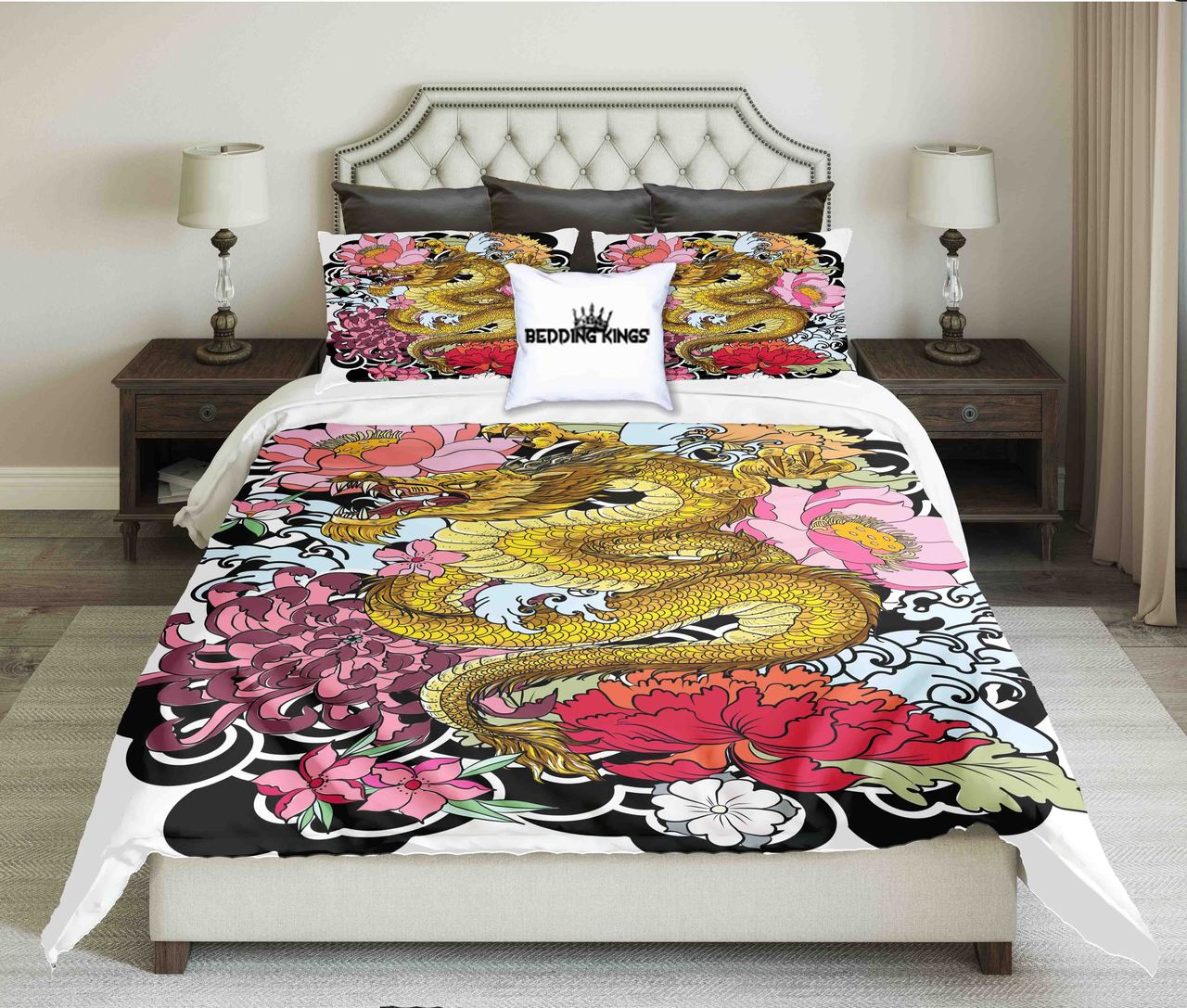Colourful Dragon Kings 3D Customized Duvet Cover Bedding Set