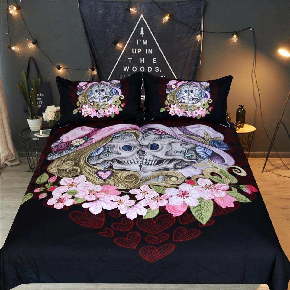 Colourful Floral Couplekull 3D Customized Duvet Cover Bedding Set