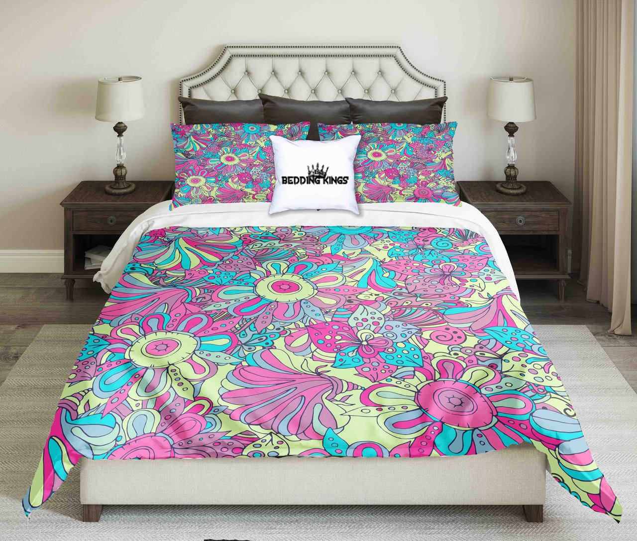 Colourful Flowers Kings 3D Customized Duvet Cover Bedding Set