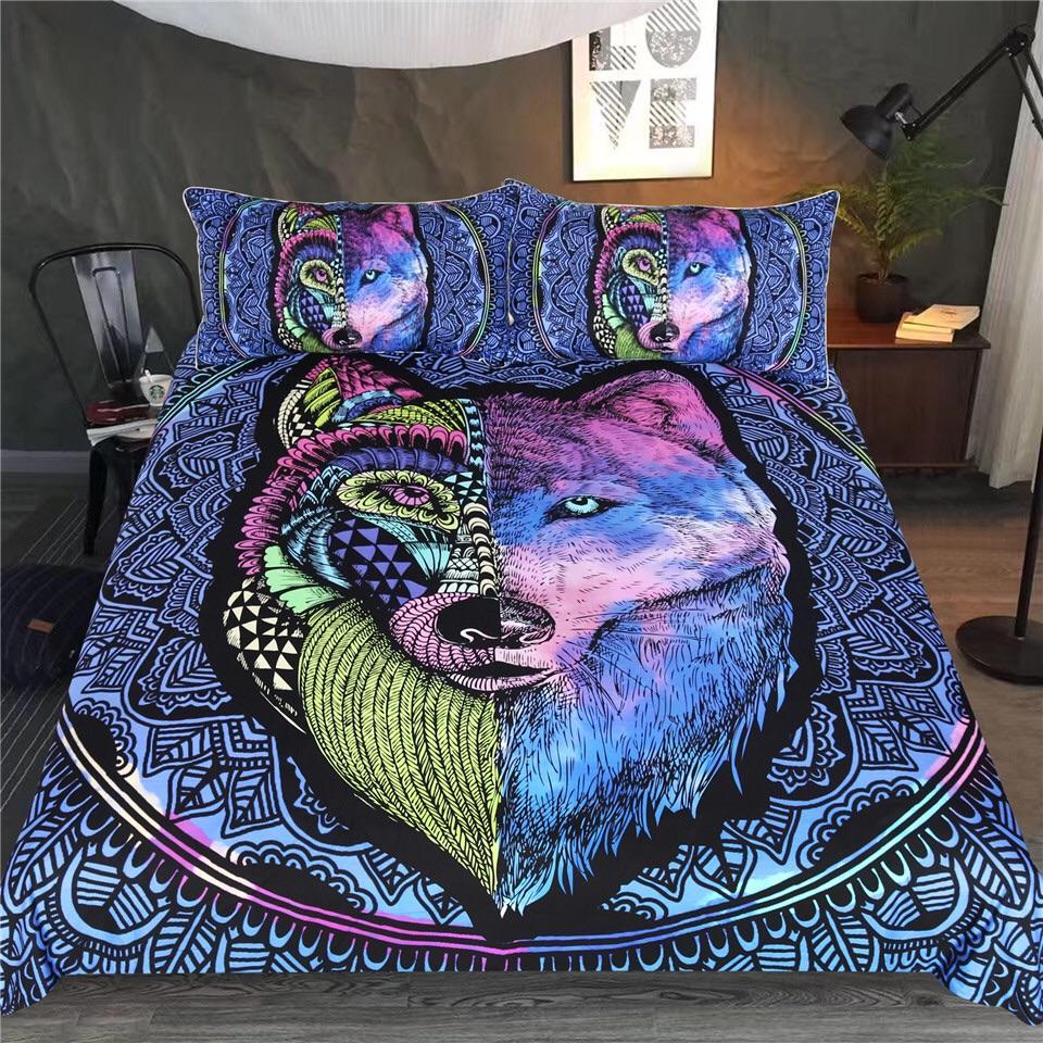 Colourful Geometric Wolf Mandala 3D Customized Duvet Cover Bedding Set