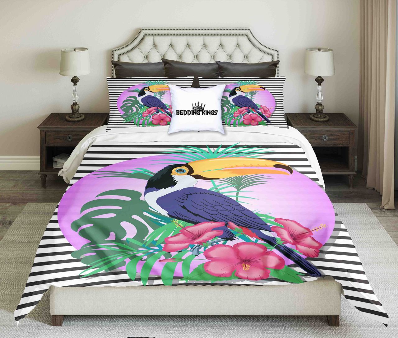 Colourful Pelican Ontripped Backround Kings 3D Customized Duvet Cover Bedding Set