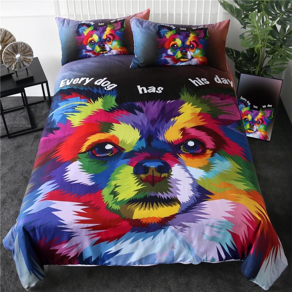 Colourful Pomeranian 3D Customized Duvet Cover Bedding Set