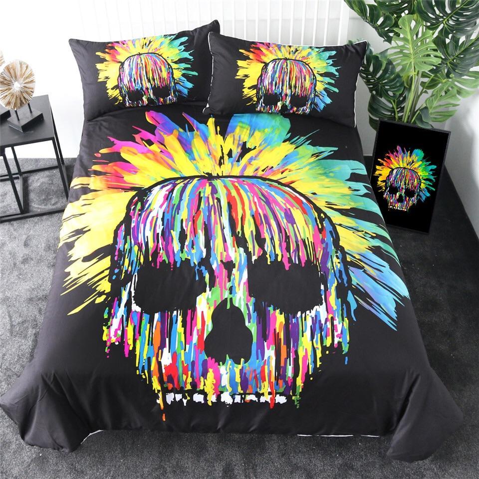 Colourful Watercolourkull 3D Customized Duvet Cover Bedding Set