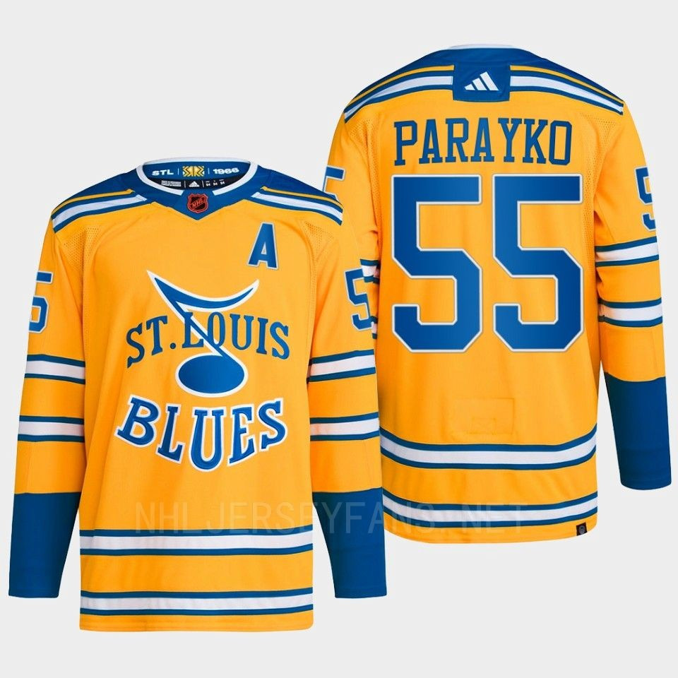 Colton Parayko 55 Reverse Retro 2.0 2022 St. Louis Blues Yellow Stitched Jersey Primegreen