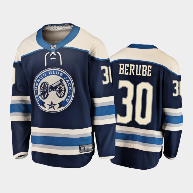 Columbus Blue Jackets #30 Jean-Francois Berube Navy 2022 Alternate Jersey
