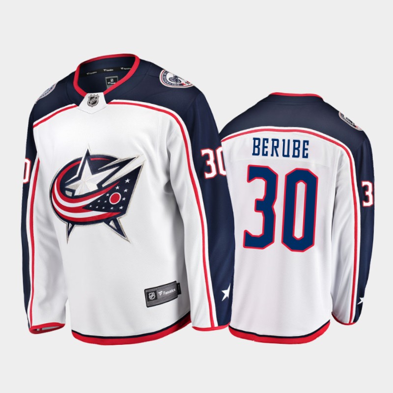 Columbus Blue Jackets #30 Jean-Francois Berube White 2022 Away Jersey
