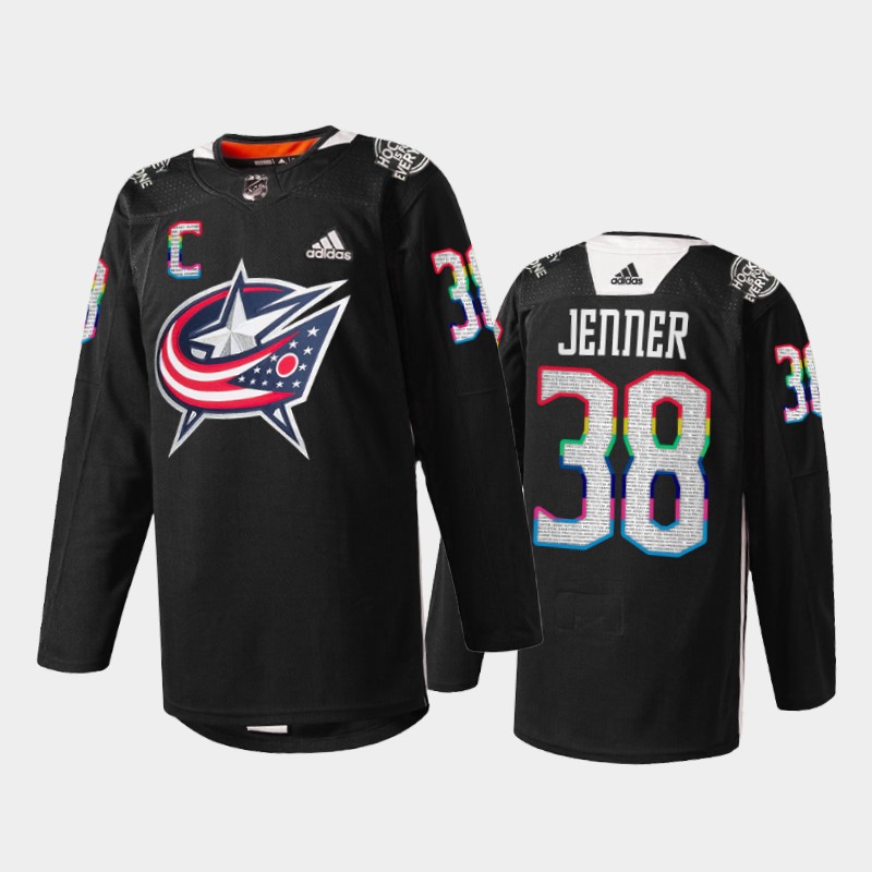 Columbus Blue Jackets Boone Jenner #38 IsForEveryone Jersey Black Warmup