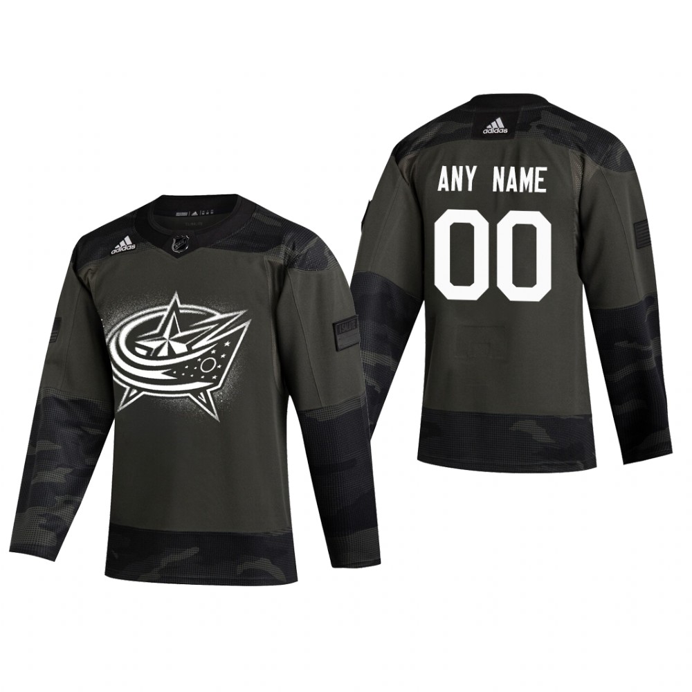 Columbus Blue Jackets Custom #00 2019 Veterans Day Camo Practice Jersey