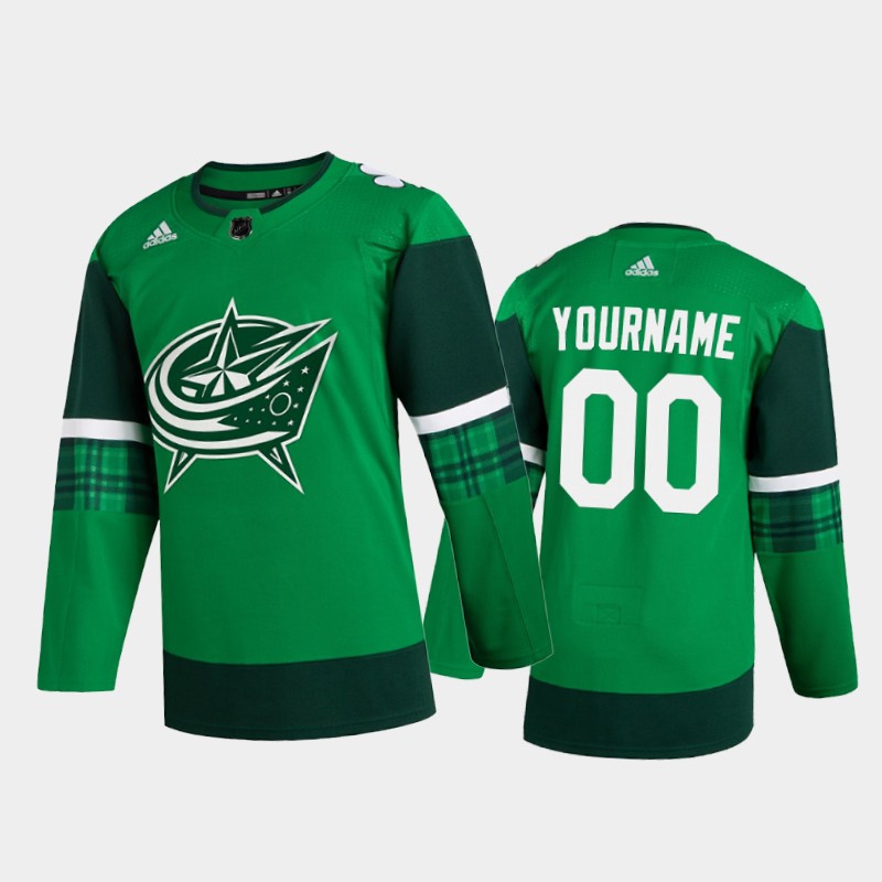 Columbus Blue Jackets Custom #00 2020 St. Patrick’s Day Player Jersey Green