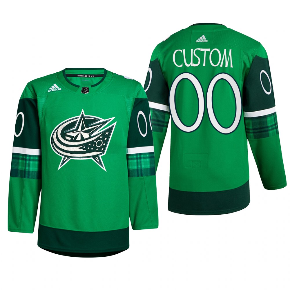 Columbus Blue Jackets Custom #00 St. Patricks Day 2022 Green Jersey Warm-Up