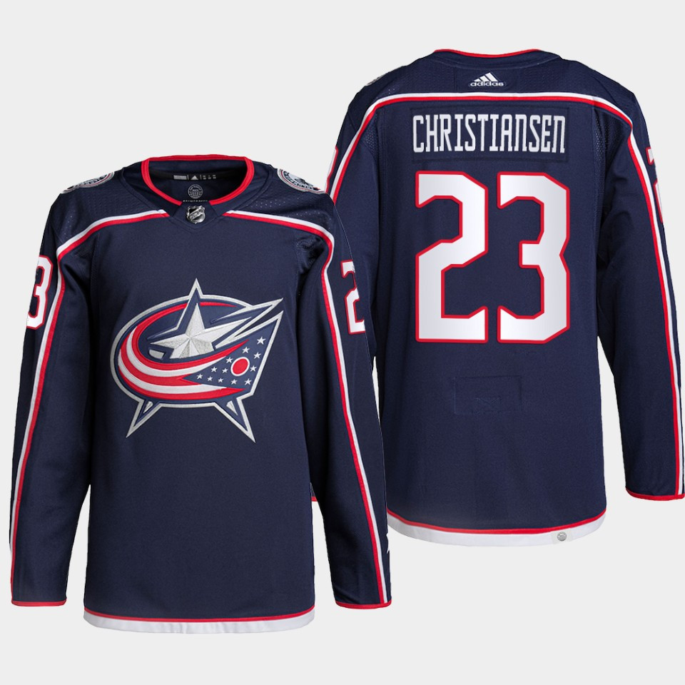 Columbus Blue Jackets Jake Christiansen 23 Navy Home Primegreen Stitched Jersey 2022-23