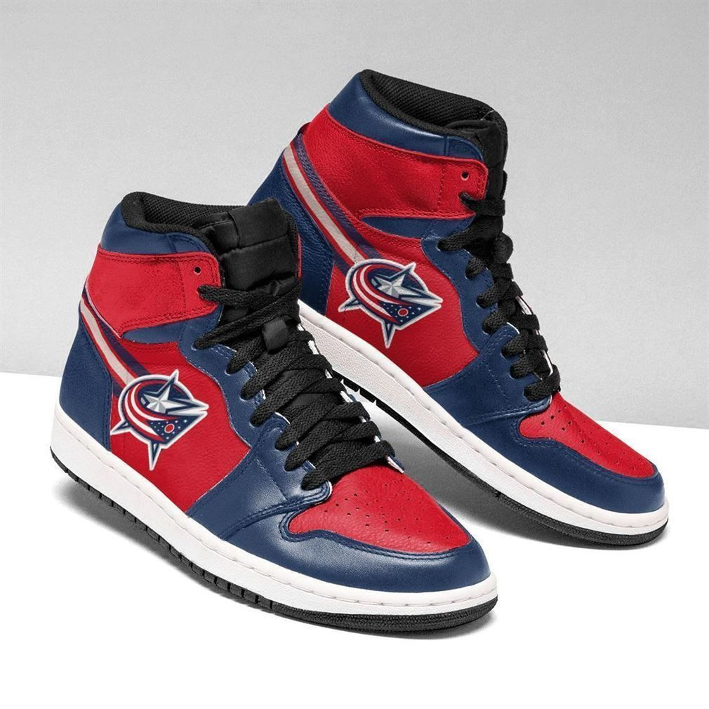 Columbus Blue Jackets NHL Fashion Sneakers Basketball Shoes Leather High Top Air Jordan Sneaker, Air Jordan Hightop