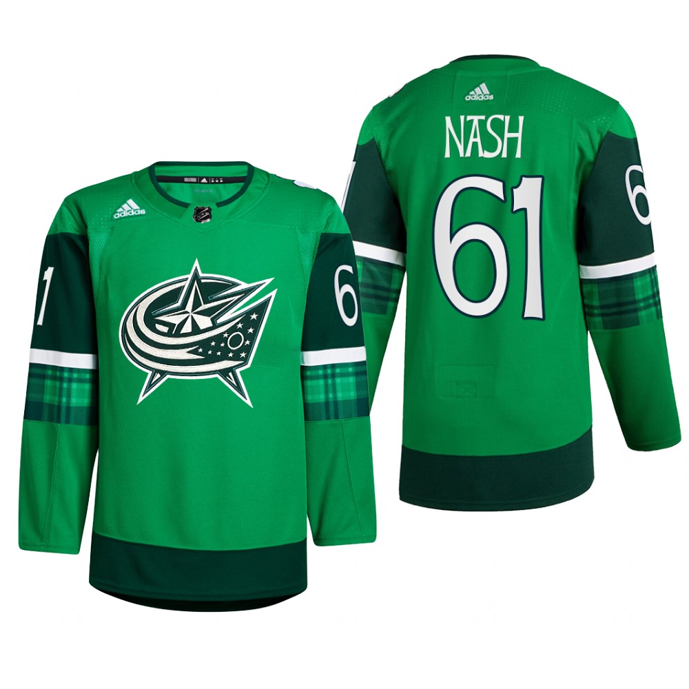 Columbus Blue Jackets Rick Nash #61 St. Patricks Day 2022 Green Jersey Warm-Up