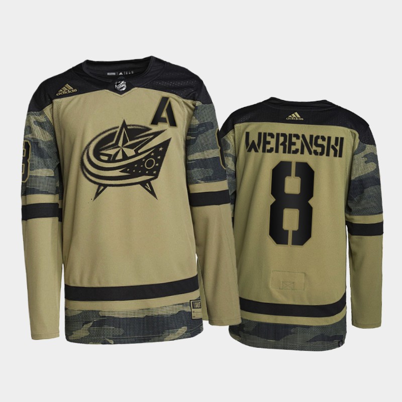 Columbus Blue Jackets Zach Werenski #8 Military Appreciation Night Jersey Camo Practice