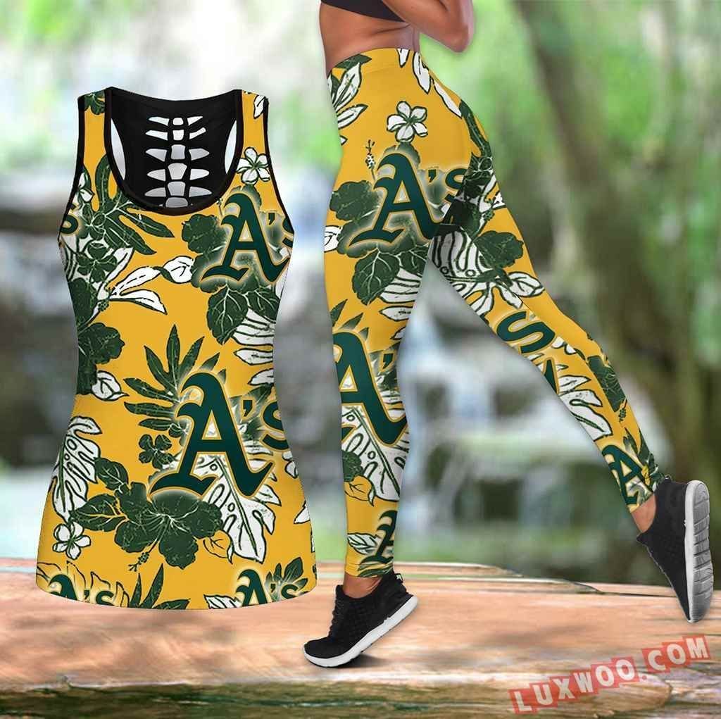 Combo Oakland Athletics Hawaiian Tropical Flower Hollow Tanktop Legging Set Outfit