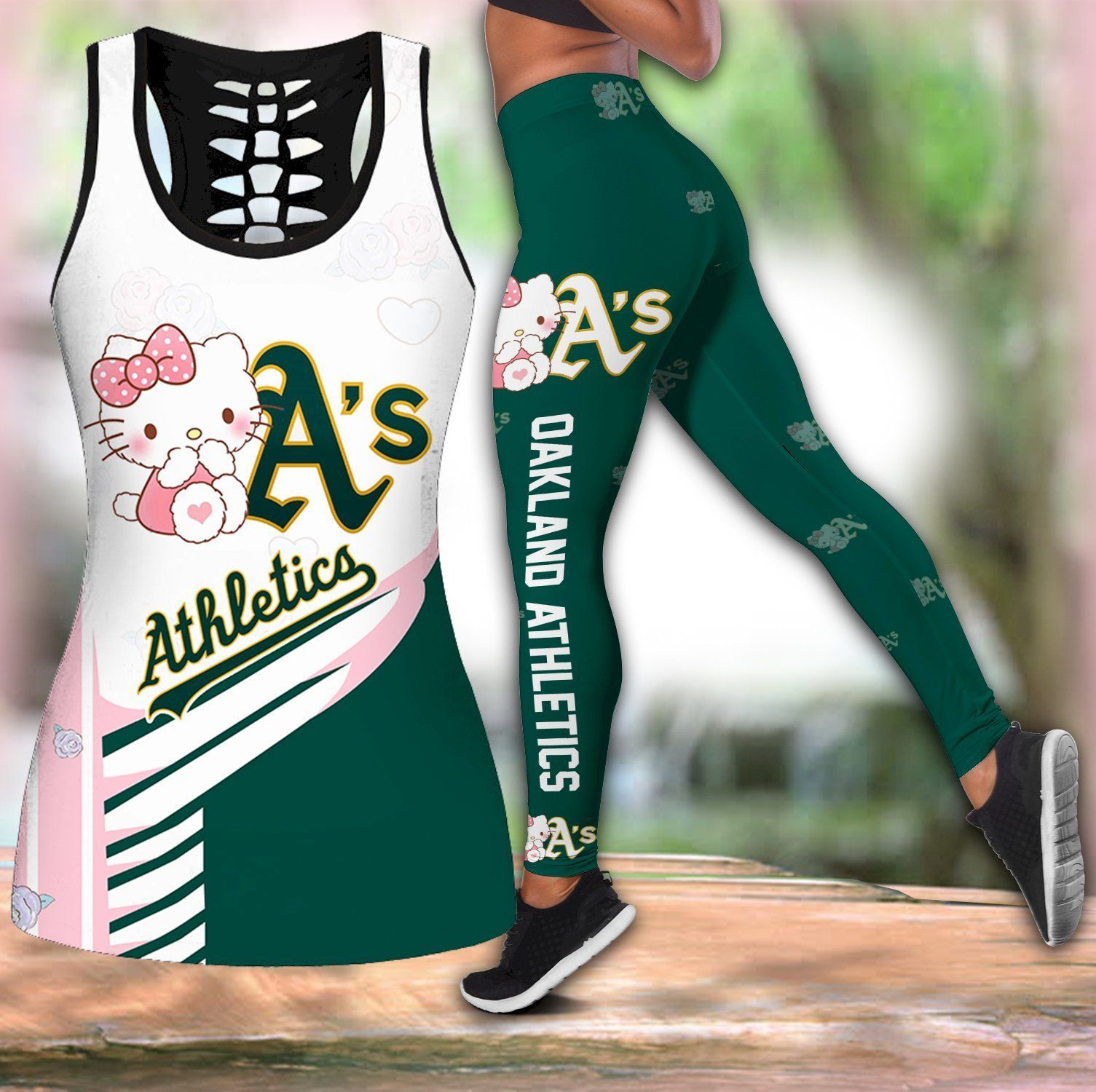 Combo Oakland Athletics Hello Kitty Hollow Tanktop Leggings Set