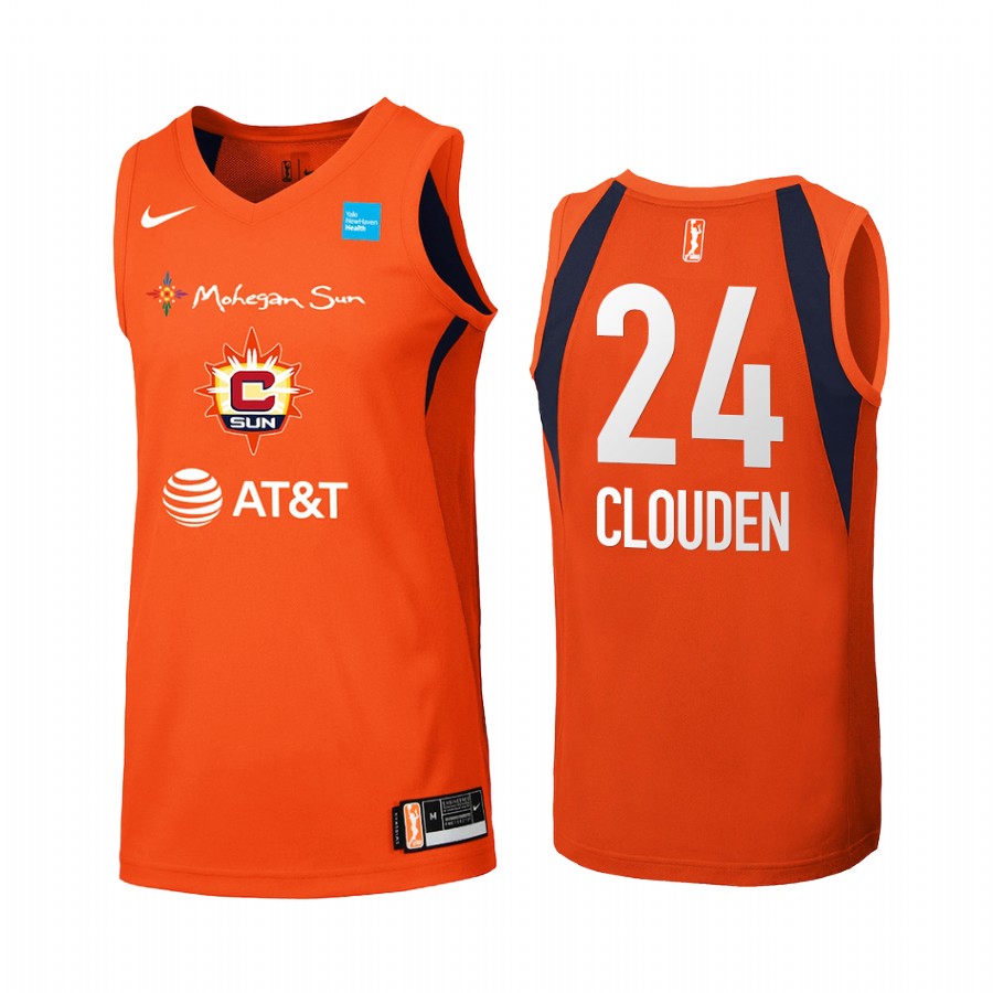 Connecticut Sun Nia Clouden 2022 WNBA Draft Orange #24 Women Round 1 Jersey