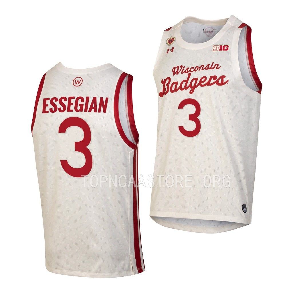 Connor Essegian #3 Wisconsin Badgers Retro  Throwback Jersey 2022-23 White