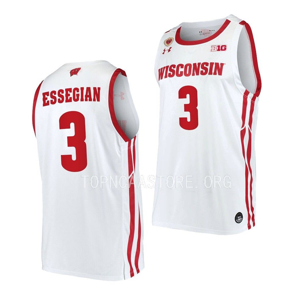 Connor Essegian Wisconsin Badgers #3 White Home Jersey 2022-23