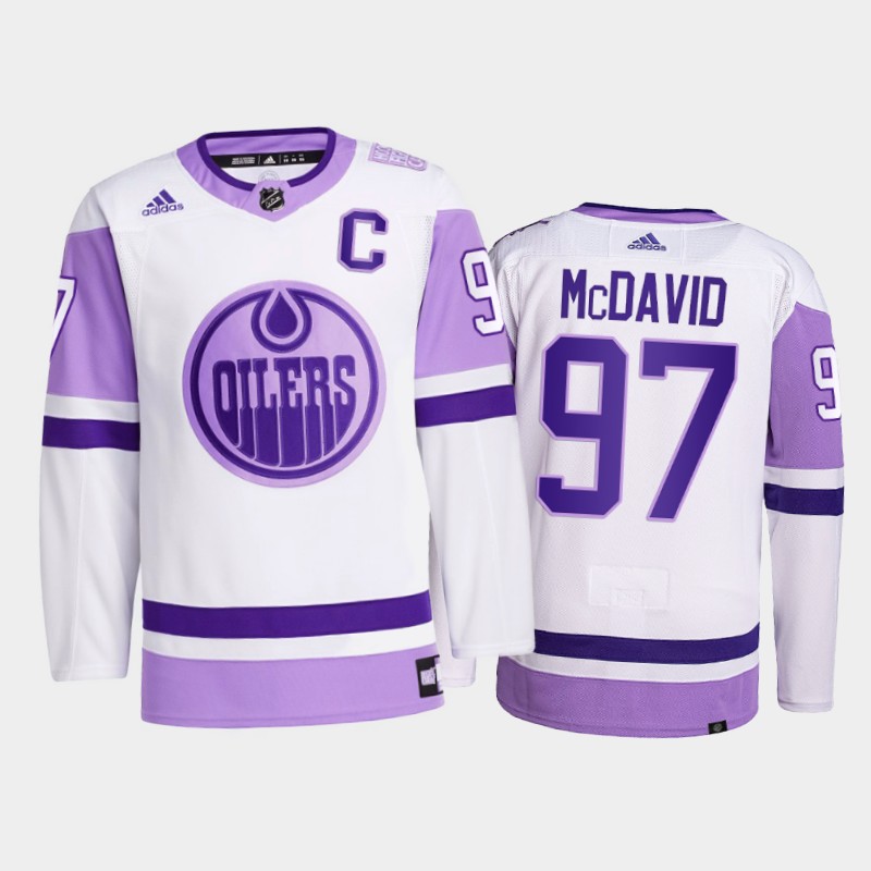 Connor McDavid #97 Edmonton Oilers 2021 FightsCancer White Primegreen Jersey