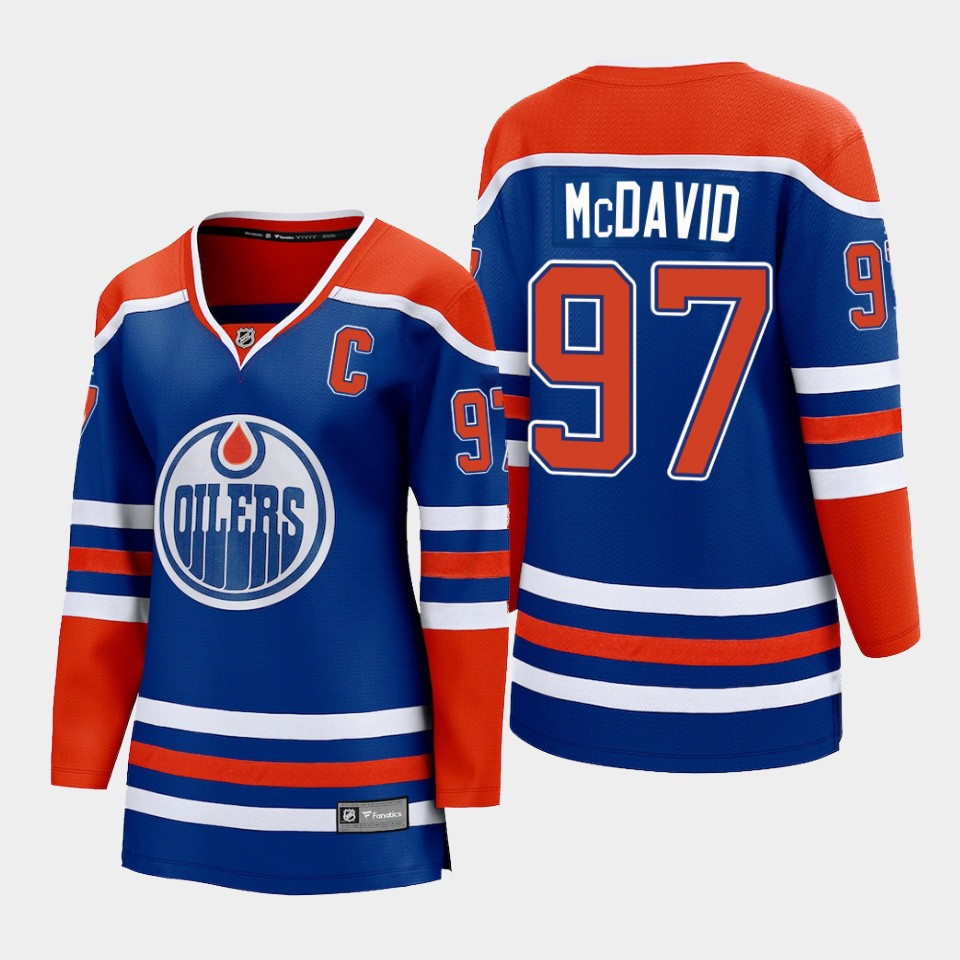 Connor McDavid 97 Edmonton Oilers 2022-23 Home Women Premier Breakaway Player Stitched Jersey Royal