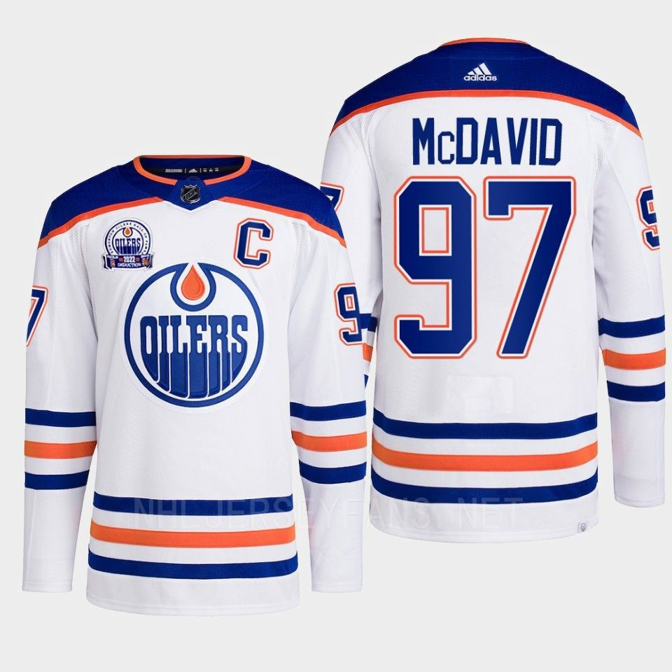 Connor McDavid 97 Edmonton Oilers White Stitched Jersey 2022 Lee Ryan Hall Of Fame Patch Away