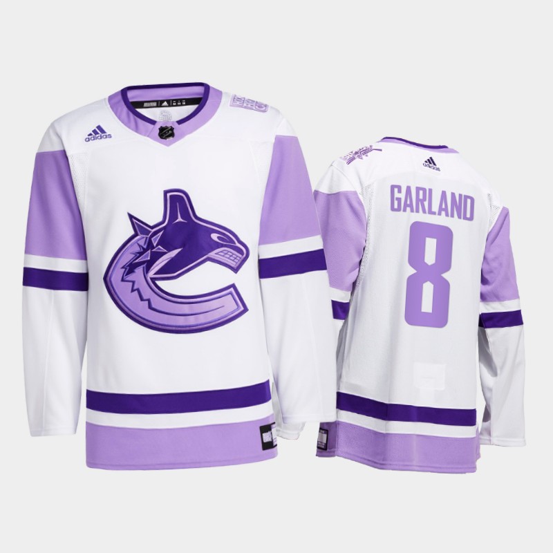 Conor Garland #8 Vancouver Canucks 2021 FightsCancer White Special warm-up Jersey